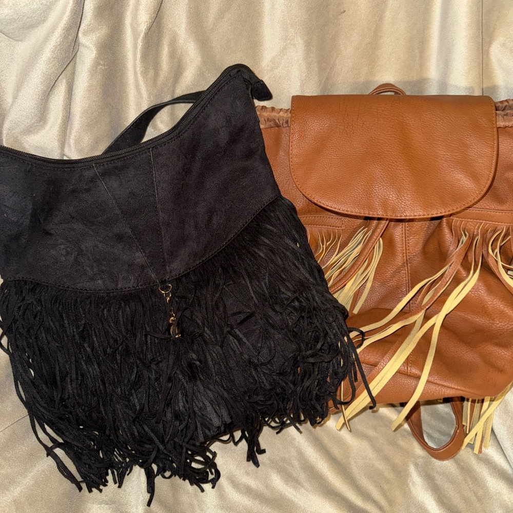 Fringe Black and Brown Women's Bag Set